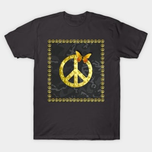 Luxury Golden Peace Symbol Butterfly 3D Graphic T-Shirt